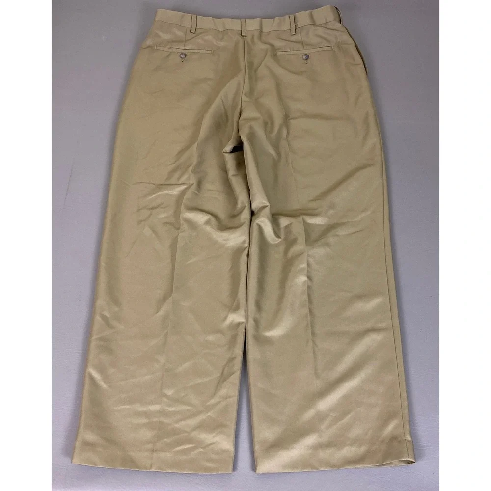 Croft & Barrow Dress Pants Mens Size 38x30 Khaki Tan‎ Flat Front 100% Polyester